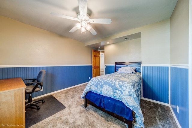 4023 W Hoffman Ave, Spokane, WA 99205 - carpeted bedroom with ceiling fan and a wainscoted wall
