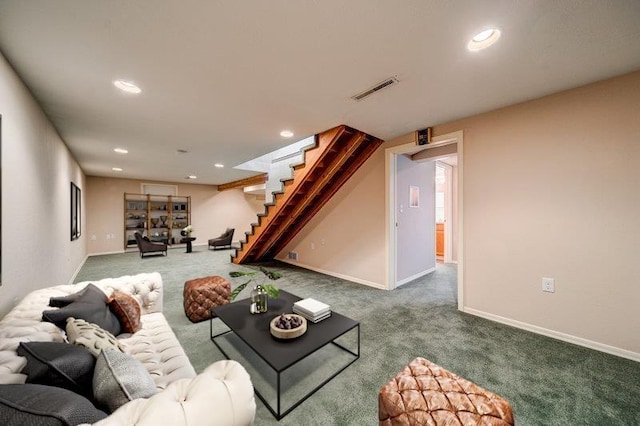 4023 W Hoffman Ave, Spokane, WA 99205 - living area with carpet, stairway, visible vents, and recessed lighting