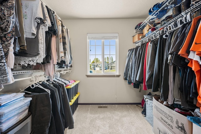 spacious closet with visible vents and carpet floors