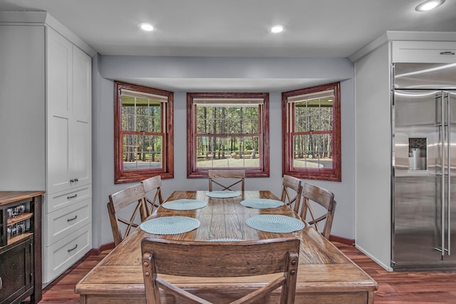 21724 N Perry Rd, Colbert, WA 99005 - dining room with dark wood-style flooring, baseboards, and recessed lighting