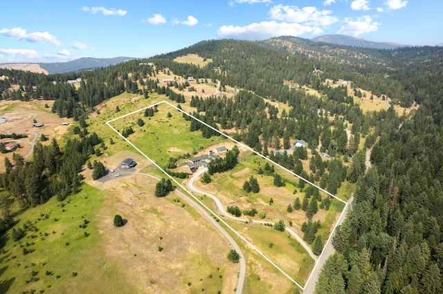 16717 E Washington Rd, Valleyford, WA 99036 - view of property location with mountains, property parcel outlined, and a heavily wooded area