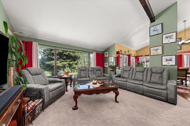 406 N Northridge Way, Fairfield, WA 99012 - living area with carpet flooring and lofted ceiling with beams