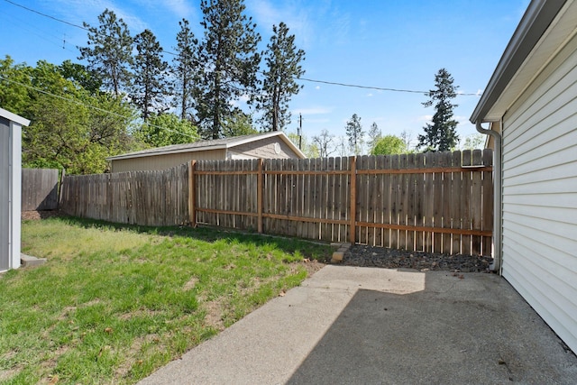 view of yard with a patio area and a fenced backyard