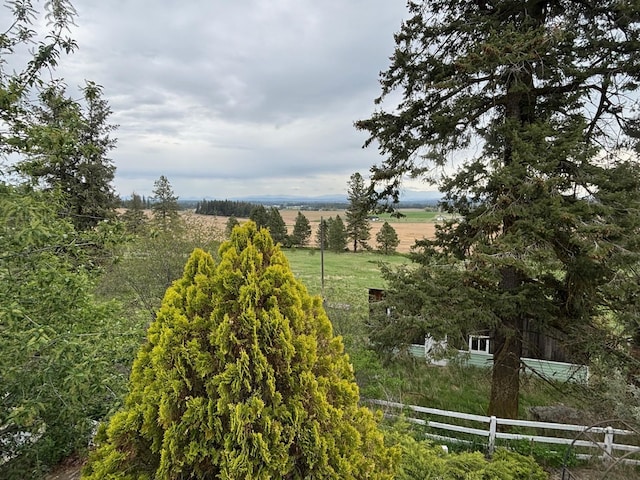 view of yard featuring fence and a rural view