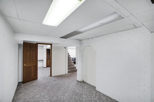 2424 W Fairview Ave, Spokane, WA 99205 - finished below grade area featuring a paneled ceiling, stairway, and carpet floors