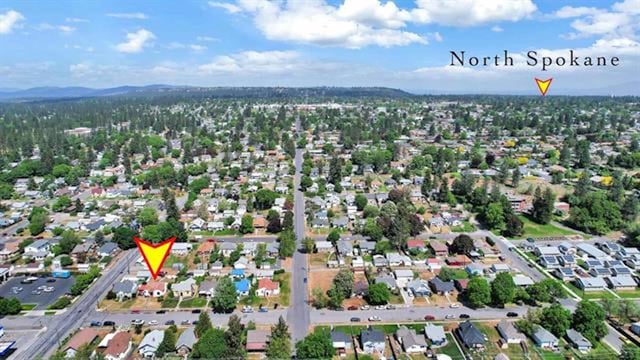2424 W Fairview Ave, Spokane, WA 99205 - aerial view of property and surrounding area with nearby suburban area