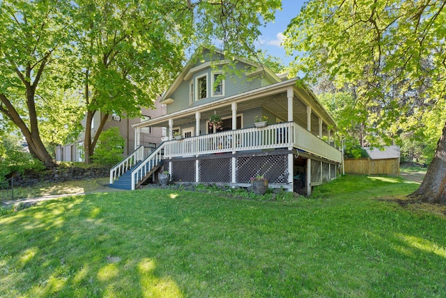 901 W 15th Ave, Spokane, WA 99203 - rear view of house with a yard, stairway, and covered porch