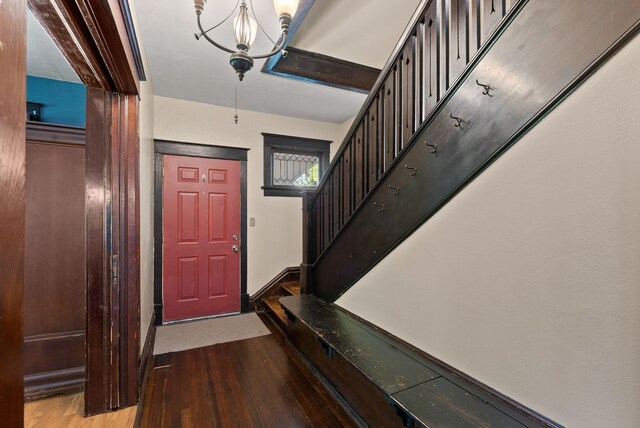 901 W 15th Ave, Spokane, WA 99203 - foyer with wood finished floors, stairs, and a chandelier