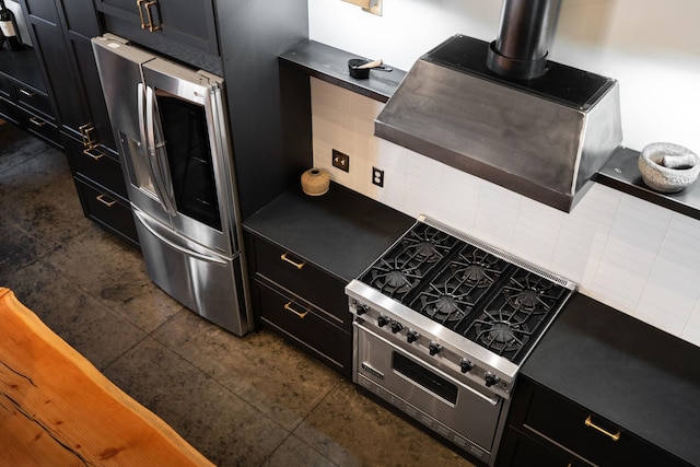 1016 W Railroad Ave Unit 202, Spokane, WA 99201 - kitchen featuring dark cabinetry, decorative backsplash, and range with two ovens