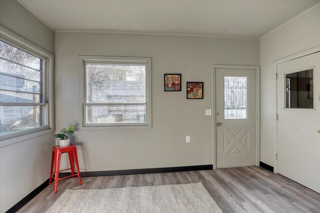 1121 W Knox Ave, Spokane, WA 99205 - entryway featuring wood finished floors, healthy amount of natural light, crown molding, and baseboards