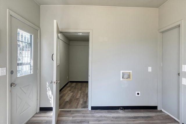 1121 W Knox Ave, Spokane, WA 99205 - washroom with hookup for an electric dryer, wood finished floors, hookup for a washing machine, and baseboards