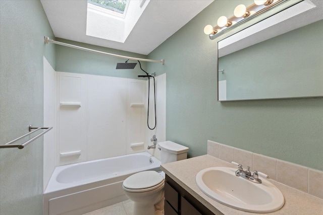 15121 N Meadowview Dr, Mead, WA 99021 - full bathroom with a skylight, toilet,  shower combination, a textured wall, and vanity