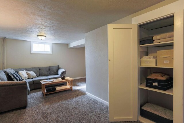2804 W Crown Ave, Spokane, WA 99205 - carpeted living area with a textured ceiling and baseboards