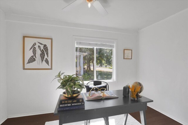 2709 E Sharp Ave, Spokane, WA 99202 - home office featuring a ceiling fan, wood finished floors, and baseboards