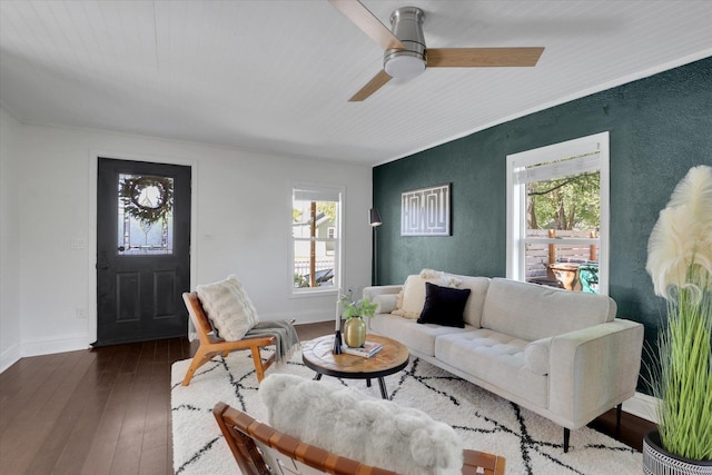 2709 E Sharp Ave, Spokane, WA 99202 - living room featuring plenty of natural light, ceiling fan, hardwood / wood-style flooring, baseboards, and a textured wall
