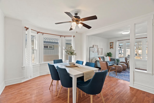 1018 E Broad Ave, Spokane, WA 99207 - dining space featuring light wood-type flooring, a ceiling fan, and baseboards