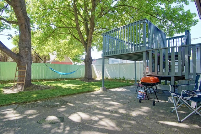 1018 E Broad Ave, Spokane, WA 99207 - view of patio / terrace featuring fence, a deck, grilling area, and stairs