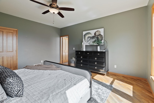 18707 E Terrapin Ln, Otis Orchards, WA 99027 - bedroom featuring wood finished floors, a ceiling fan, and baseboards