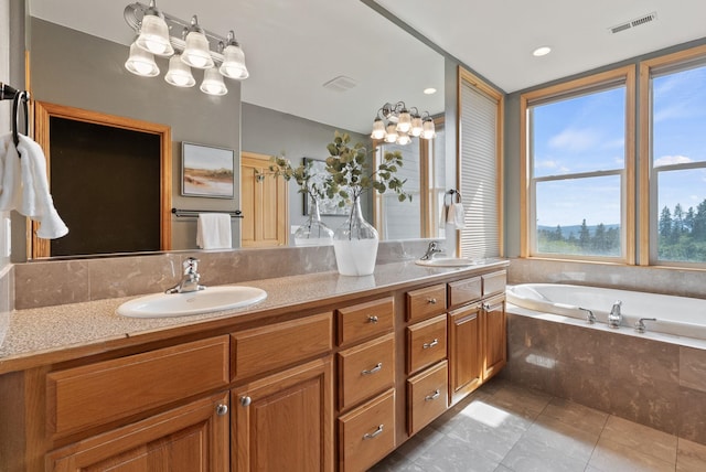 18707 E Terrapin Ln, Otis Orchards, WA 99027 - full bathroom with a bath, double vanity, and tile patterned floors