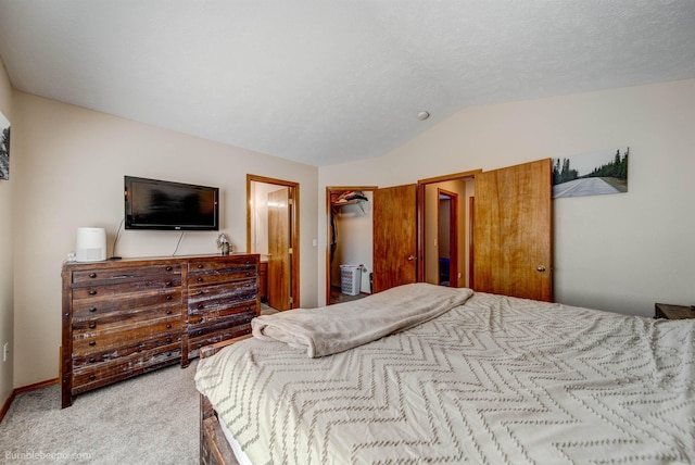 bedroom featuring lofted ceiling, carpet floors, a spacious closet, and a closet