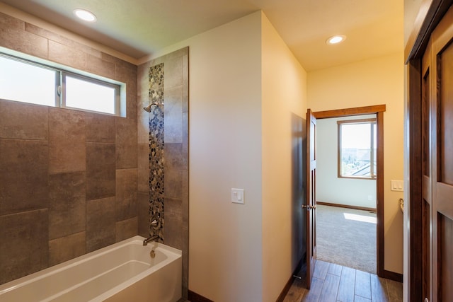 60874 Westview Dr, Nine Mile Falls, WA 99026 - full bathroom featuring wood finished floors, shower / washtub combination, baseboards, and recessed lighting