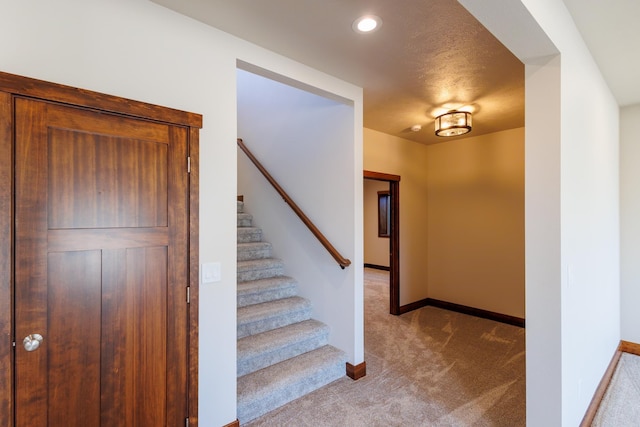 60874 Westview Dr, Nine Mile Falls, WA 99026 - stairway with carpet flooring, baseboards, and recessed lighting