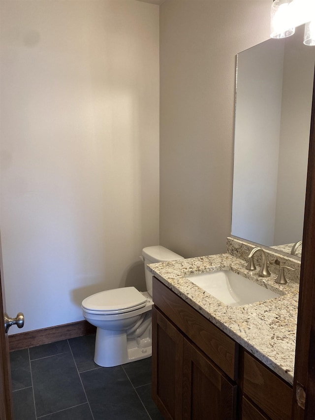 60874 Westview Dr, Nine Mile Falls, WA 99026 - half bath featuring toilet, vanity, tile patterned floors, and baseboards