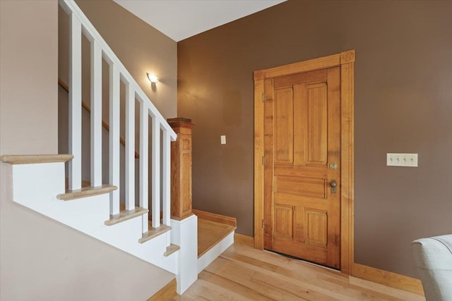 4408 E Spangle Creek Rd, Valleyford, WA 99036 - foyer featuring light wood-style flooring, stairs, and baseboards