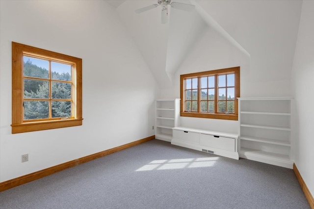 4408 E Spangle Creek Rd, Valleyford, WA 99036 - additional living space featuring plenty of natural light, carpet flooring, baseboards, a ceiling fan, and vaulted ceiling