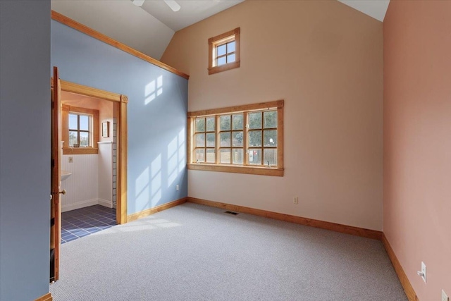 4408 E Spangle Creek Rd, Valleyford, WA 99036 - spare room with carpet flooring, vaulted ceiling, and baseboards