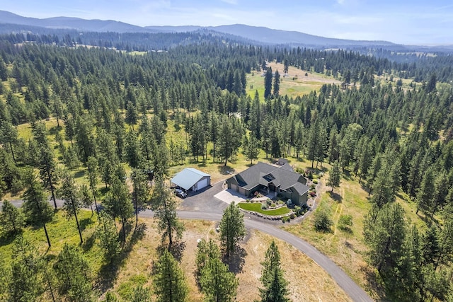 12715 E Deer Creek Rd, Chattaroy, WA 99003 - aerial view of property and surrounding area featuring a heavily wooded area and a mountain backdrop