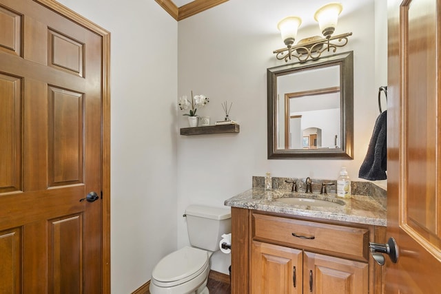 12715 E Deer Creek Rd, Chattaroy, WA 99003 - half bath with toilet, vanity, and crown molding