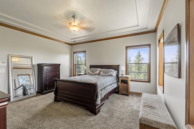 12715 E Deer Creek Rd, Chattaroy, WA 99003 - bedroom featuring carpet flooring, multiple windows, ornamental molding, and a ceiling fan
