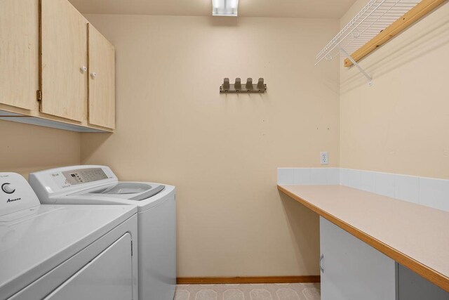 5612 N Vista Grande Dr, Otis Orchards, WA 99027 - washroom featuring cabinet space, independent washer and dryer, and baseboards