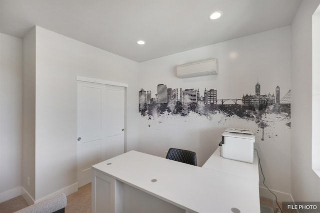 5741 S Sherri Lea Rd, Spokane, WA 99224 - office area with a wall mounted AC, recessed lighting, baseboards, and light colored carpet