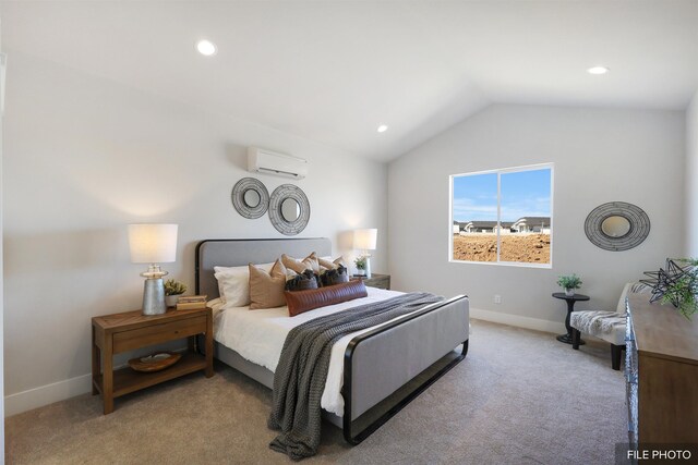 5741 S Sherri Lea Rd, Spokane, WA 99224 - carpeted bedroom featuring a wall unit AC, vaulted ceiling, recessed lighting, and baseboards