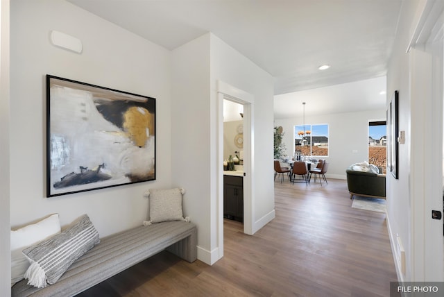 5741 S Sherri Lea Rd, Spokane, WA 99224 - hallway with light wood finished floors, baseboards, and recessed lighting