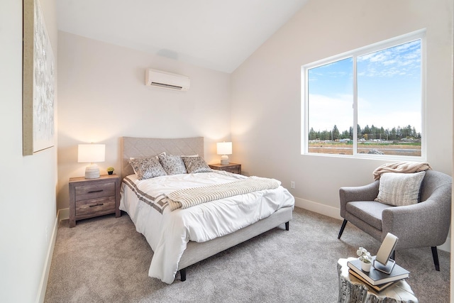 5763 S Sherri Lea Rd, Spokane, WA 99224 - bedroom featuring carpet flooring, lofted ceiling, baseboards, and a wall mounted AC