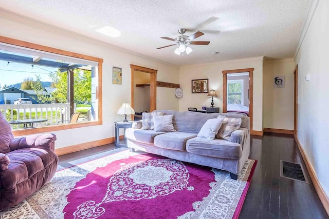 211 4th St, Dover, ID 83825 - living room with a textured ceiling, plenty of natural light, baseboards, a ceiling fan, and crown molding