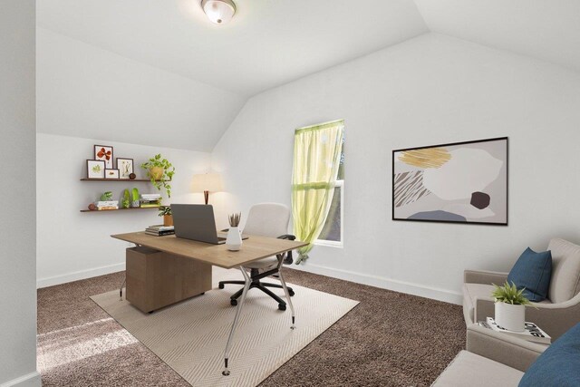217 S Broadway St, Tekoa, WA 99033 - carpeted home office featuring lofted ceiling and baseboards