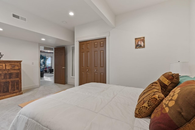 8504 E Black Oak Ln, Spokane, WA 99217 - bedroom featuring light colored carpet, recessed lighting, a closet, and baseboards