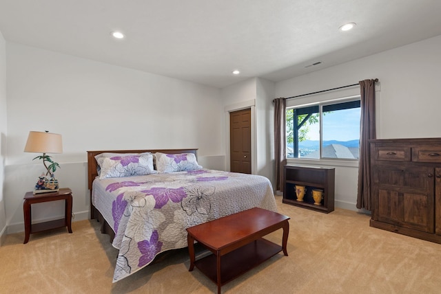 8504 E Black Oak Ln, Spokane, WA 99217 - bedroom with light carpet, recessed lighting, baseboards, and a closet