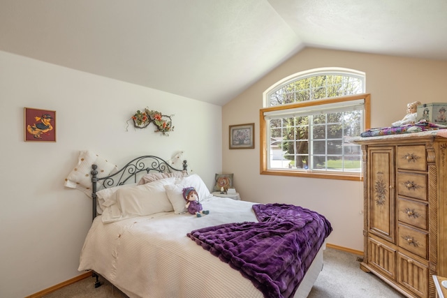5123 E Lane Park Ct, Mead, WA 99021 - bedroom featuring light carpet, vaulted ceiling, and baseboards