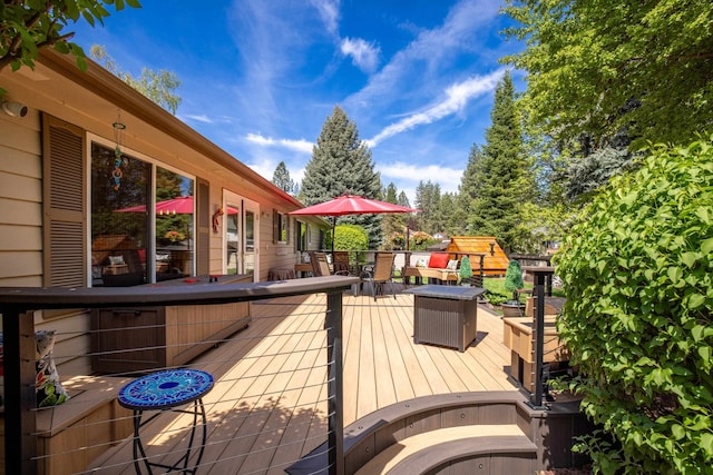 5123 E Lane Park Ct, Mead, WA 99021 - wooden terrace with an outdoor fire pit