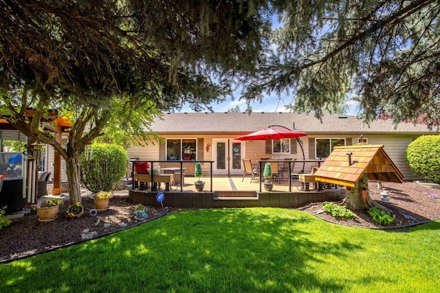 5123 E Lane Park Ct, Mead, WA 99021 - rear view of house featuring outdoor dining area, a yard, and a deck