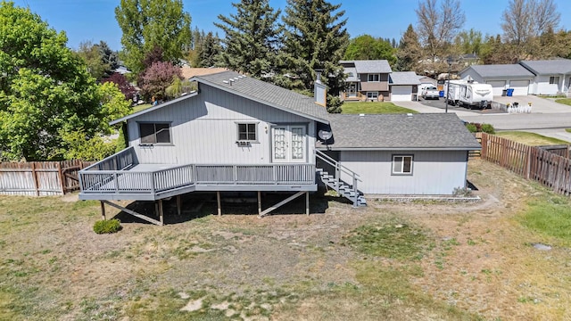 3326 E Pineglen Ave, Mead, WA 99021 - rear view of house with a deck, a shingled roof, a chimney, and a residential view
