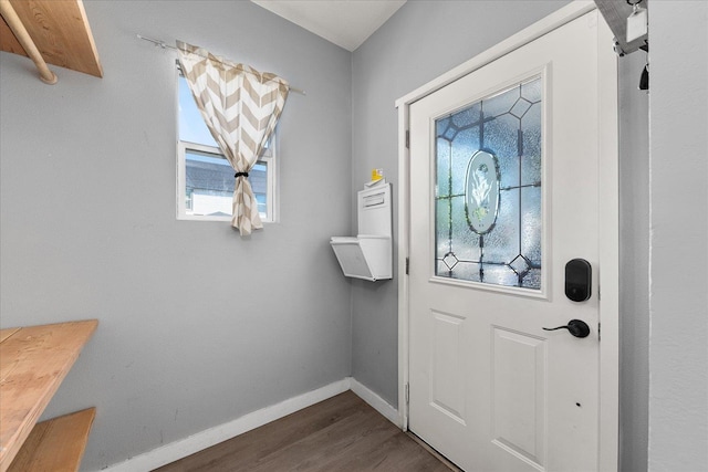 entrance foyer with plenty of natural light, dark wood finished floors, and baseboards