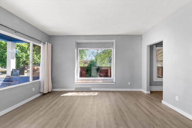 spare room with wood finished floors, healthy amount of natural light, and baseboards