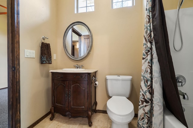 21718 W Watt Rd, Cheney, WA 99004 - full bath featuring baseboards, toilet, vanity, shower / bath combo with shower curtain, and tile patterned floors