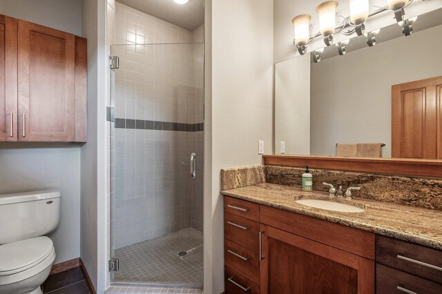 316 S 10th Pl, Coeur D Alene, ID 83814 - bathroom featuring a stall shower, toilet, tile patterned floors, and vanity